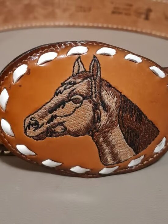 Justin Womens Tan Leather Belt With Tony Llama Leather Horse Belt Buckle Size 30 main image 4